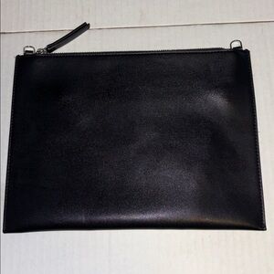 M&S COLLECTION BLACK VEGAN LEATHER CLUTCH HAS SILVER HARDWARE LOOPS FOR A CHAIN